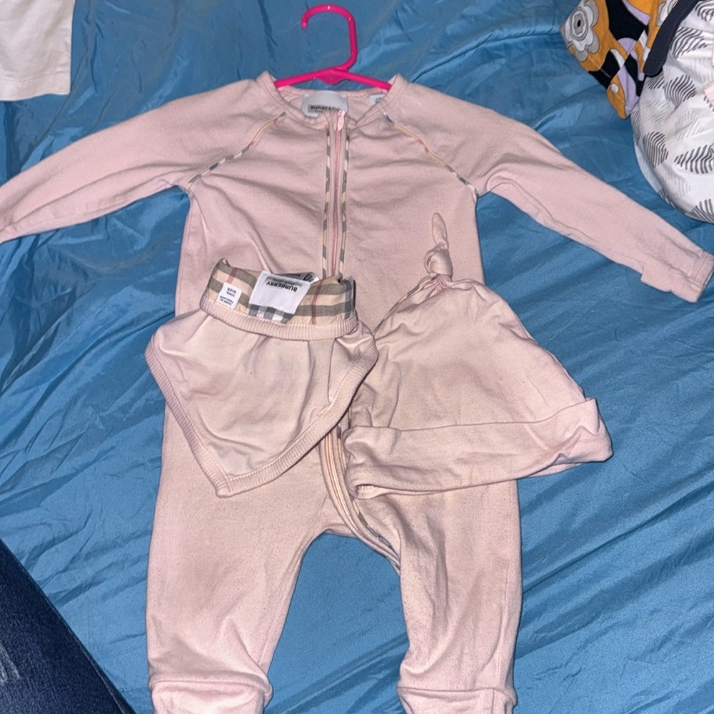 Burberry Onsie, Bib and Hat